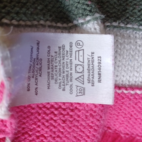 LOFT Striped Knit Crewneck Sweater Pink Green Burgundy Women’s S, 18" PTP, 23"L - Picture 6 of 6